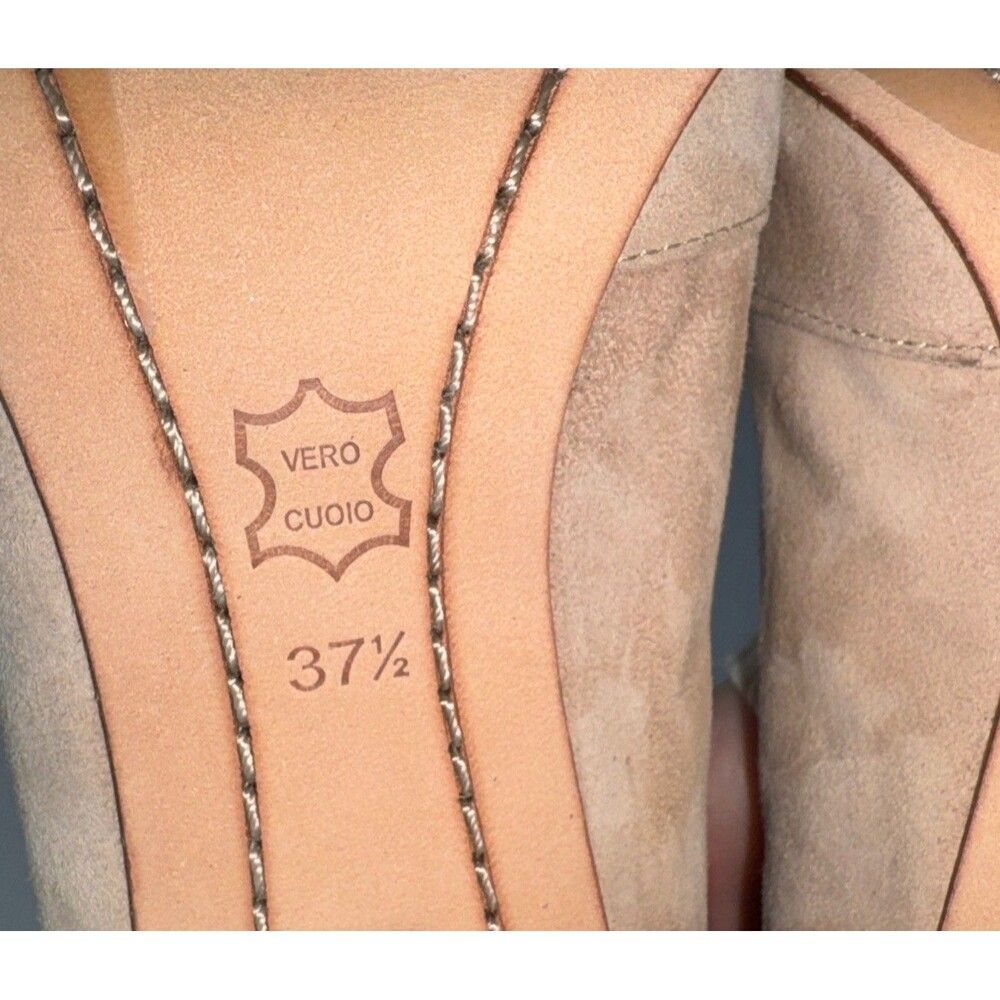 Alice + Olivia Dina 95 Heels 7.5 Nude Suede Pointed Toe Whipstitch - Picture 11 of 15